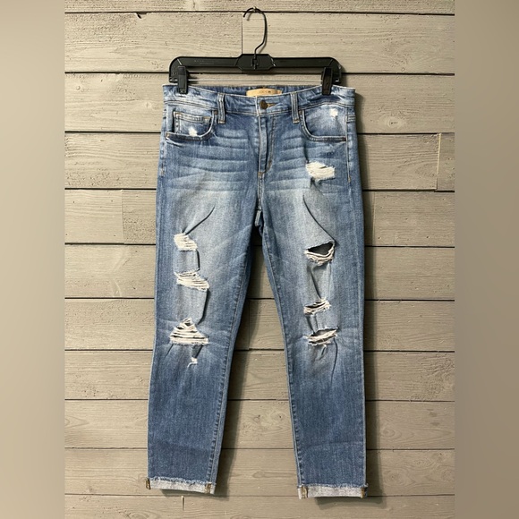 Joe’s Jeans Medium Wash Denim Kency Boyfriend Slim Crop Distressed Jeans Sz 26 - Picture 2 of 16